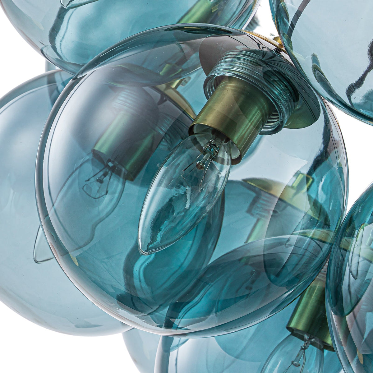 Art Deco Cluster Blue Tinted Glass Globe Bubble Chandelier