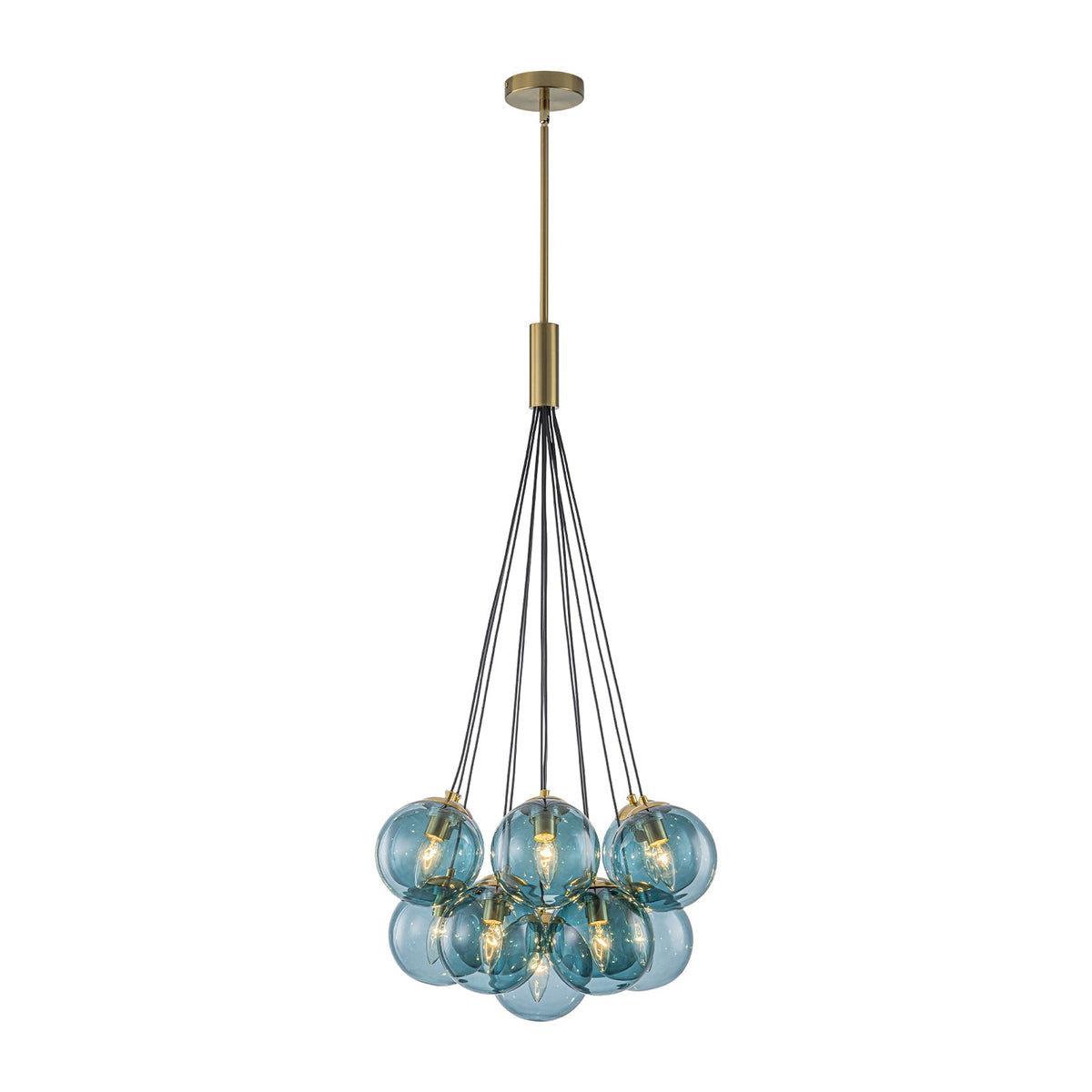 Art Deco Cluster Blue Tinted Glass Globe Bubble Chandelier