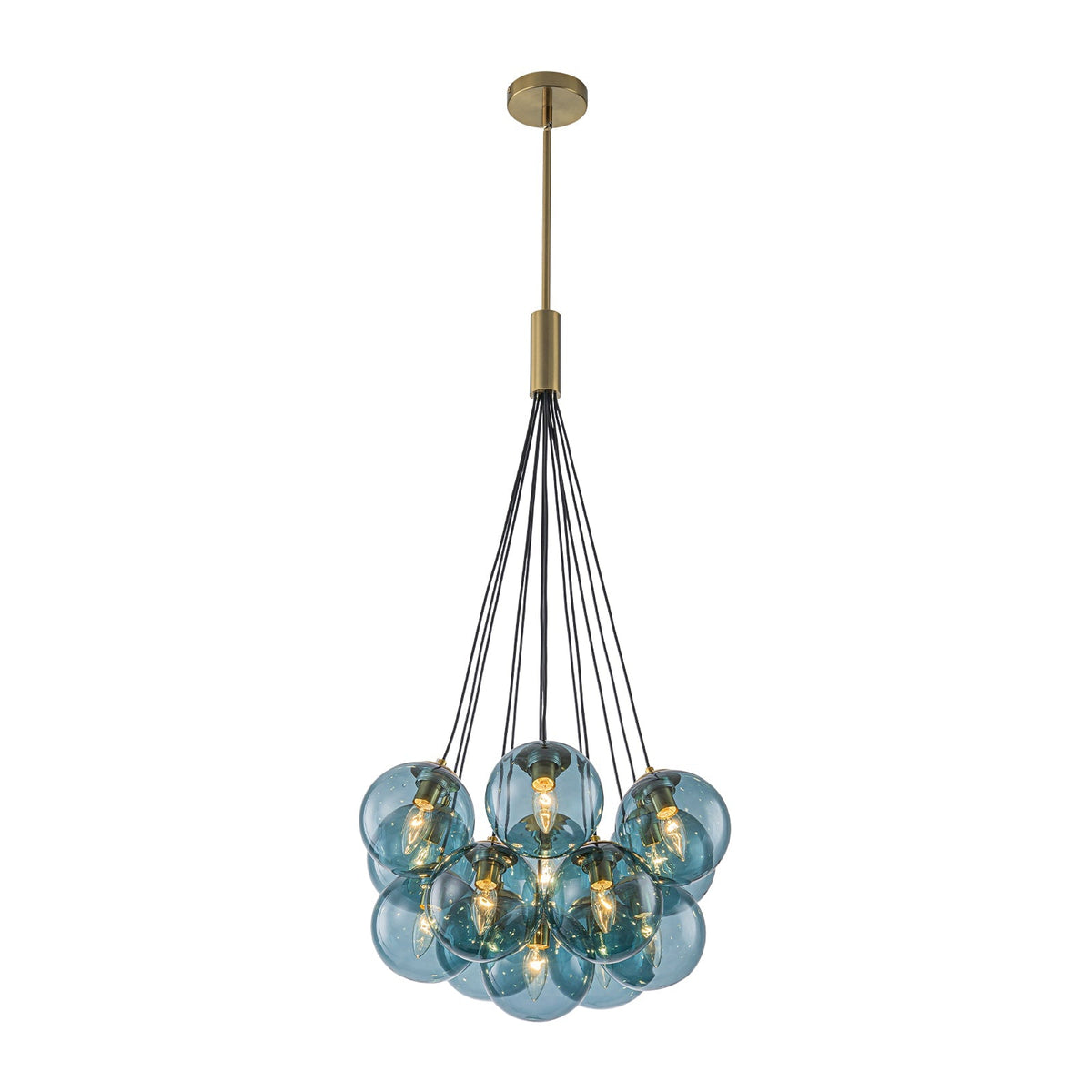 Art Deco Cluster Blue Tinted Glass Globe Bubble Chandelier