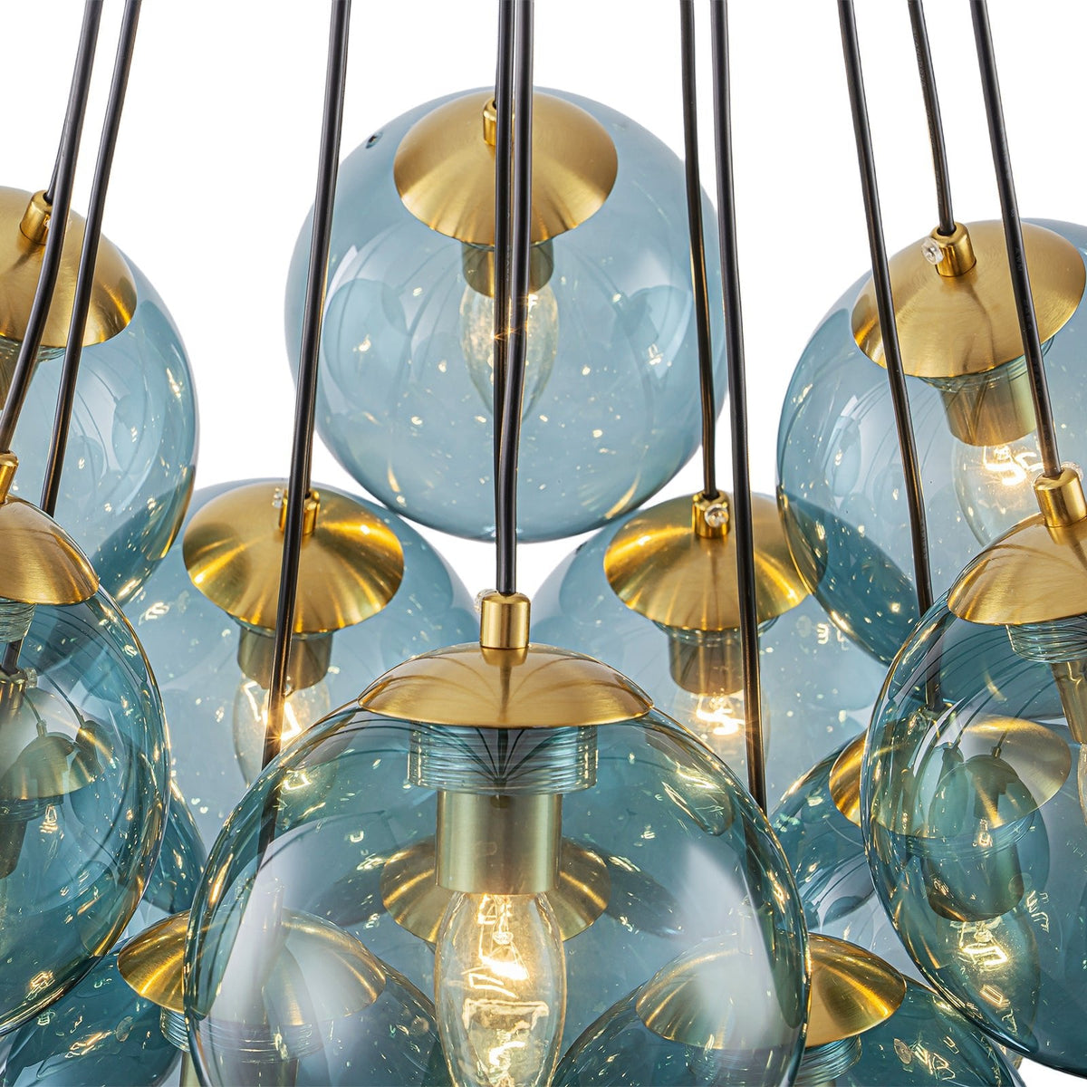 Art Deco Cluster Blue Tinted Glass Globe Bubble Chandelier