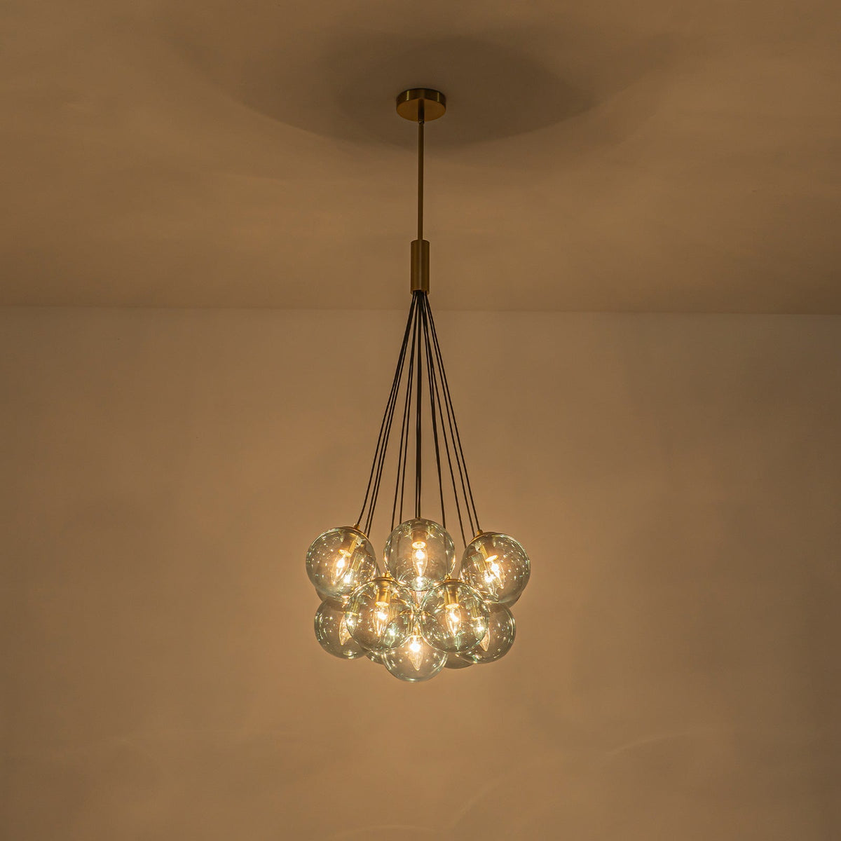 Art Deco Cluster Blue Tinted Glass Globe Bubble Chandelier