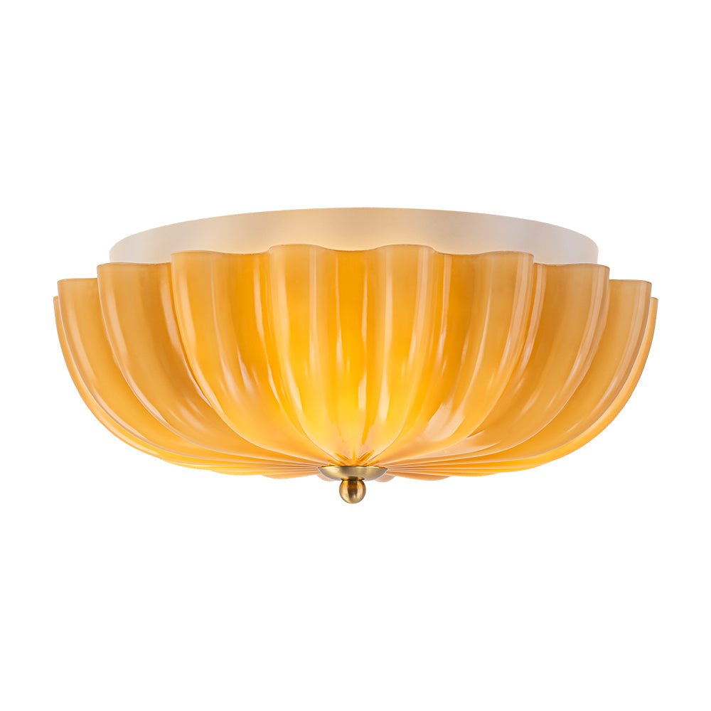 Retro Mocha Brown Glass Pleated Flower Ceiling Light