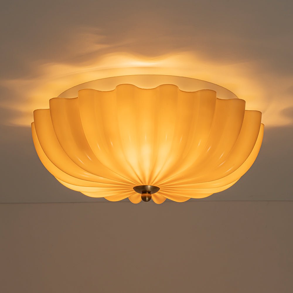 Retro Mocha Brown Glass Pleated Flower Ceiling Light