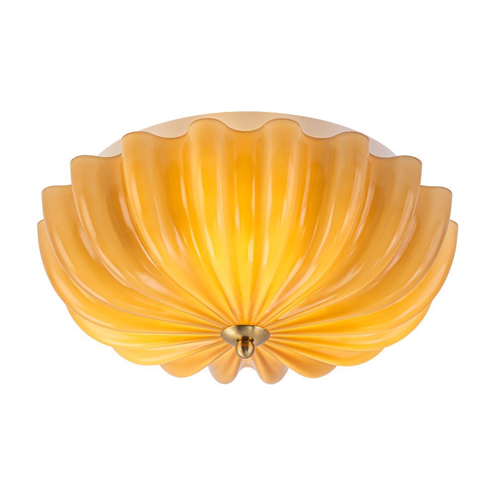 Retro Mocha Brown Glass Pleated Flower Ceiling Light