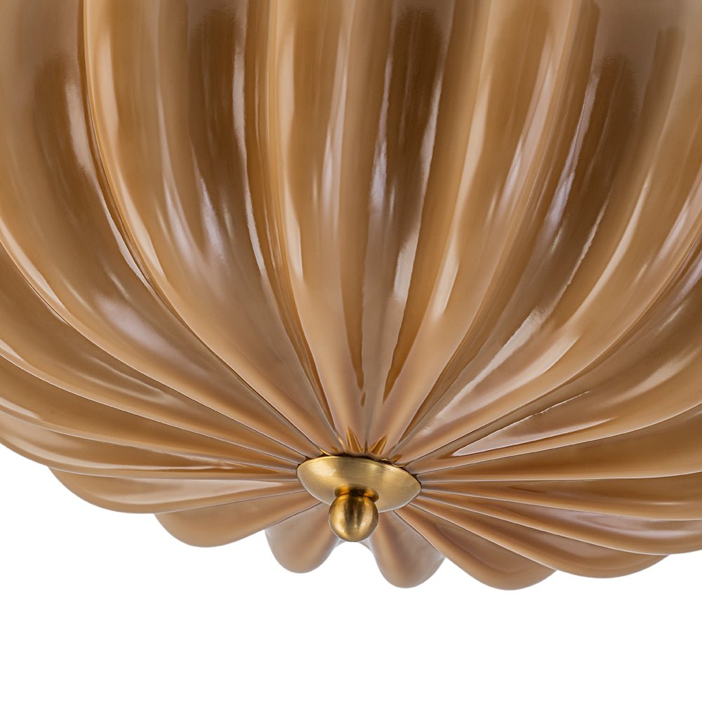 Retro Mocha Brown Glass Pleated Flower Ceiling Light