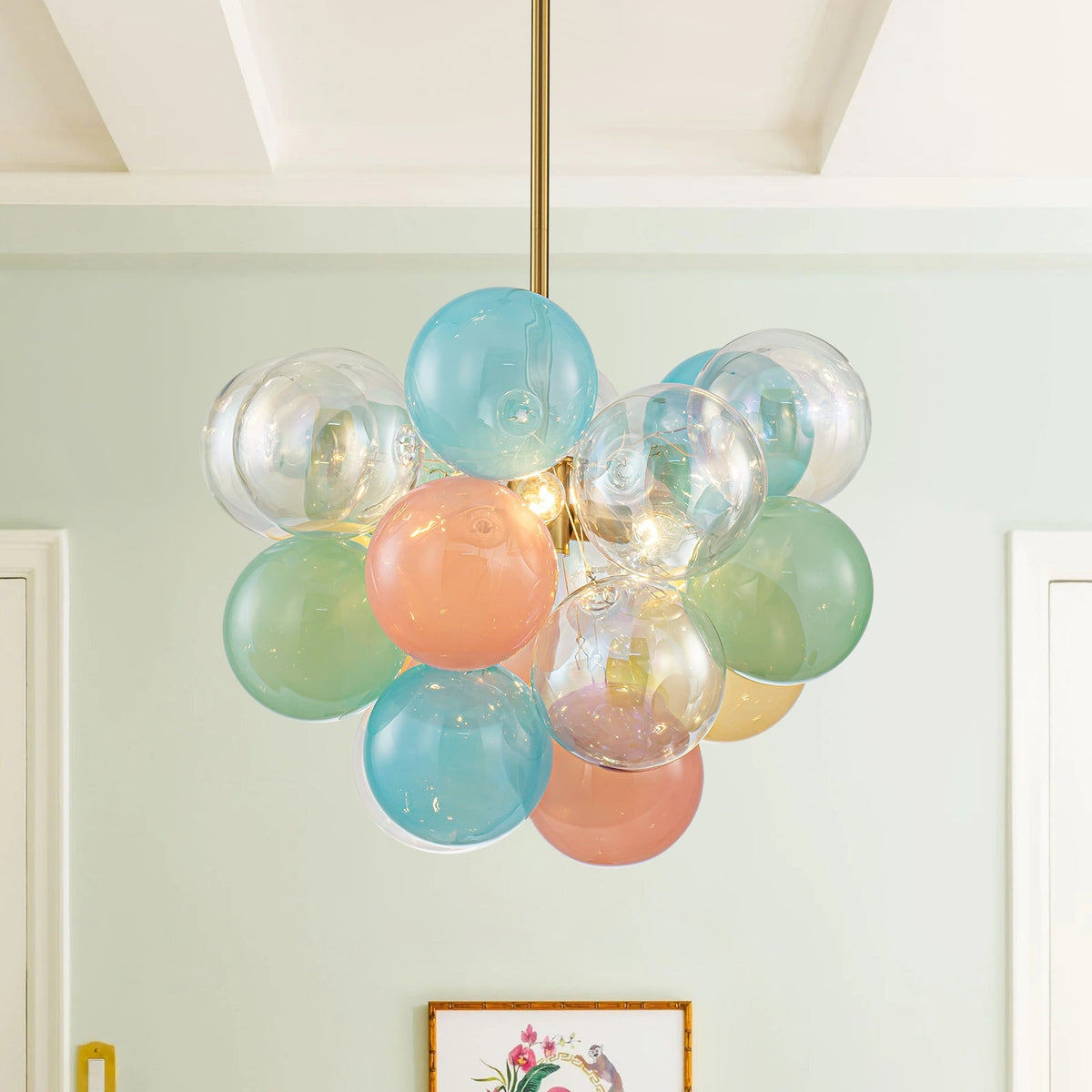 Art Deco Rainbow Cluster Colorful Glass Bubble Kids Chandelier