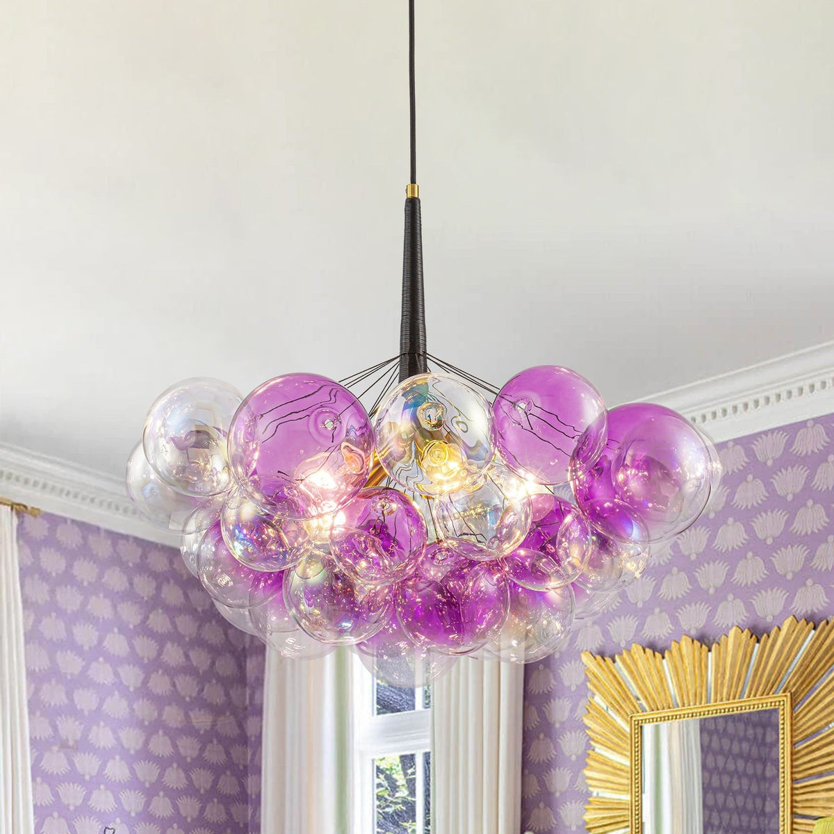 Barbie Cluster Sharp Pink Purple Glass Bubble Chandelier