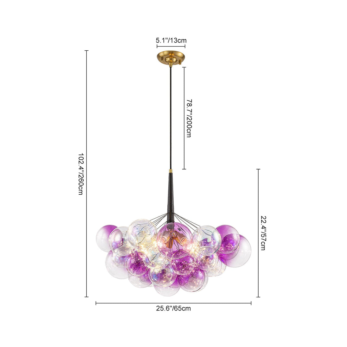 Barbie Cluster Sharp Pink Purple Glass Bubble Chandelier