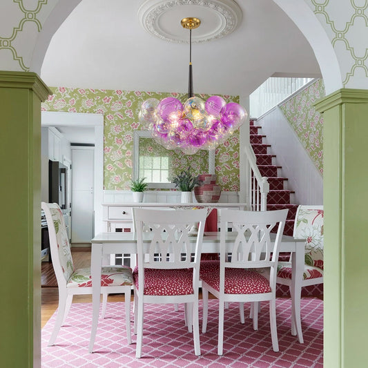 Barbie Cluster Sharp Pink Purple Glass Bubble Chandelier