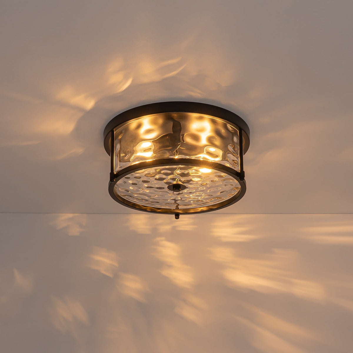 Black 2-Light Vintage Water Glass Drum Semi Flush Mount