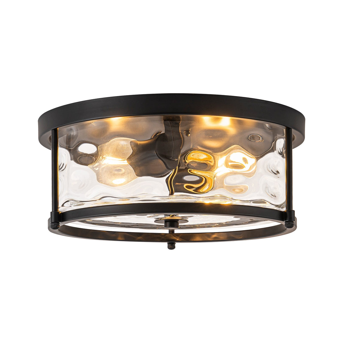 Black 2-Light Vintage Water Glass Drum Semi Flush Mount