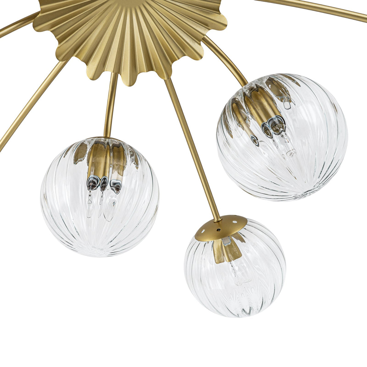 Bloom Brass 12-Light Ribbed Glass Bubble Semi Flush Chandelier