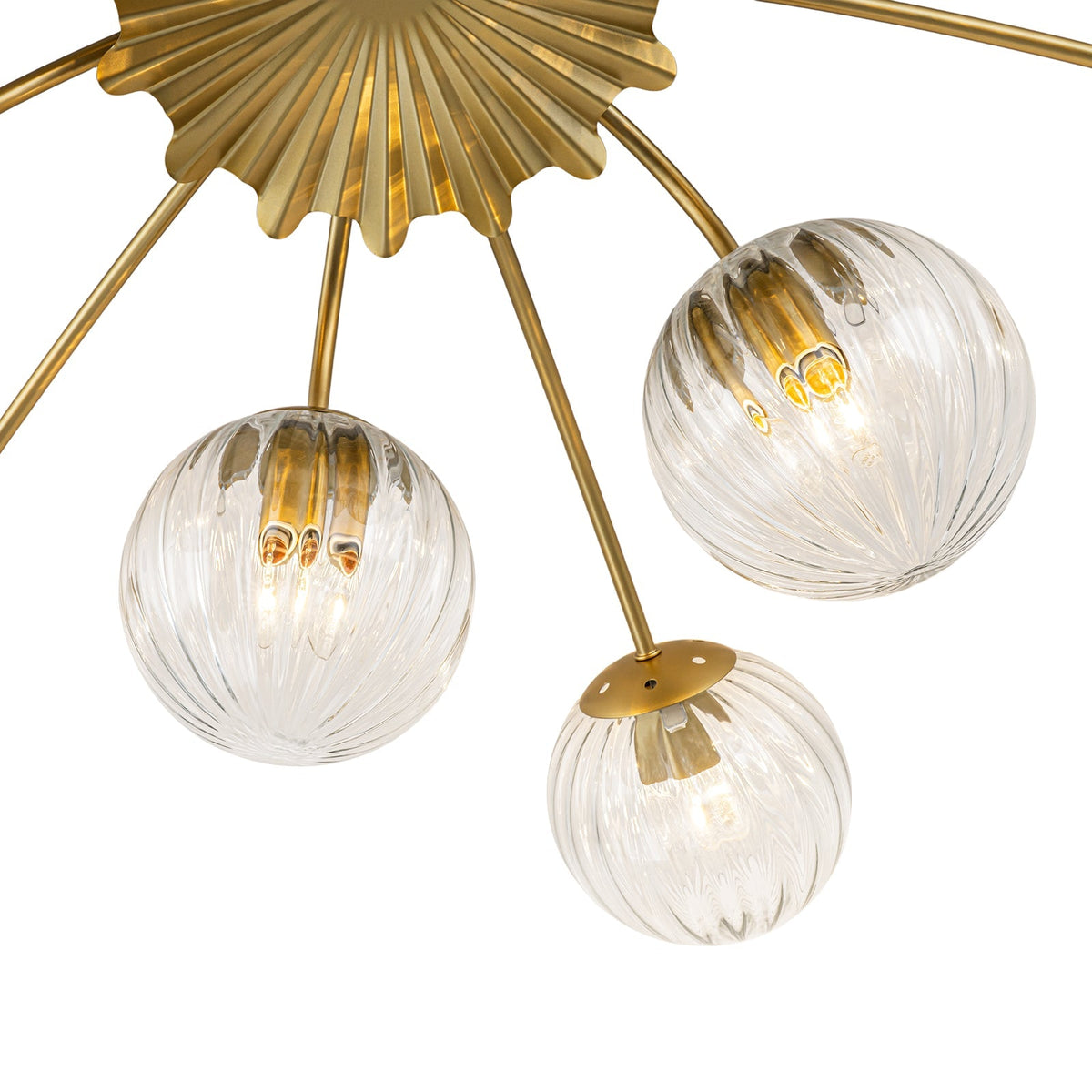 Bloom Brass 12-Light Ribbed Glass Bubble Semi Flush Chandelier