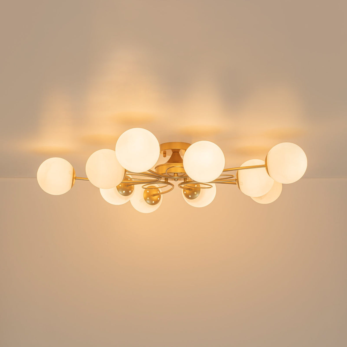 Bloom Opal Glass Globe Bubble Semi Flush Chandelier