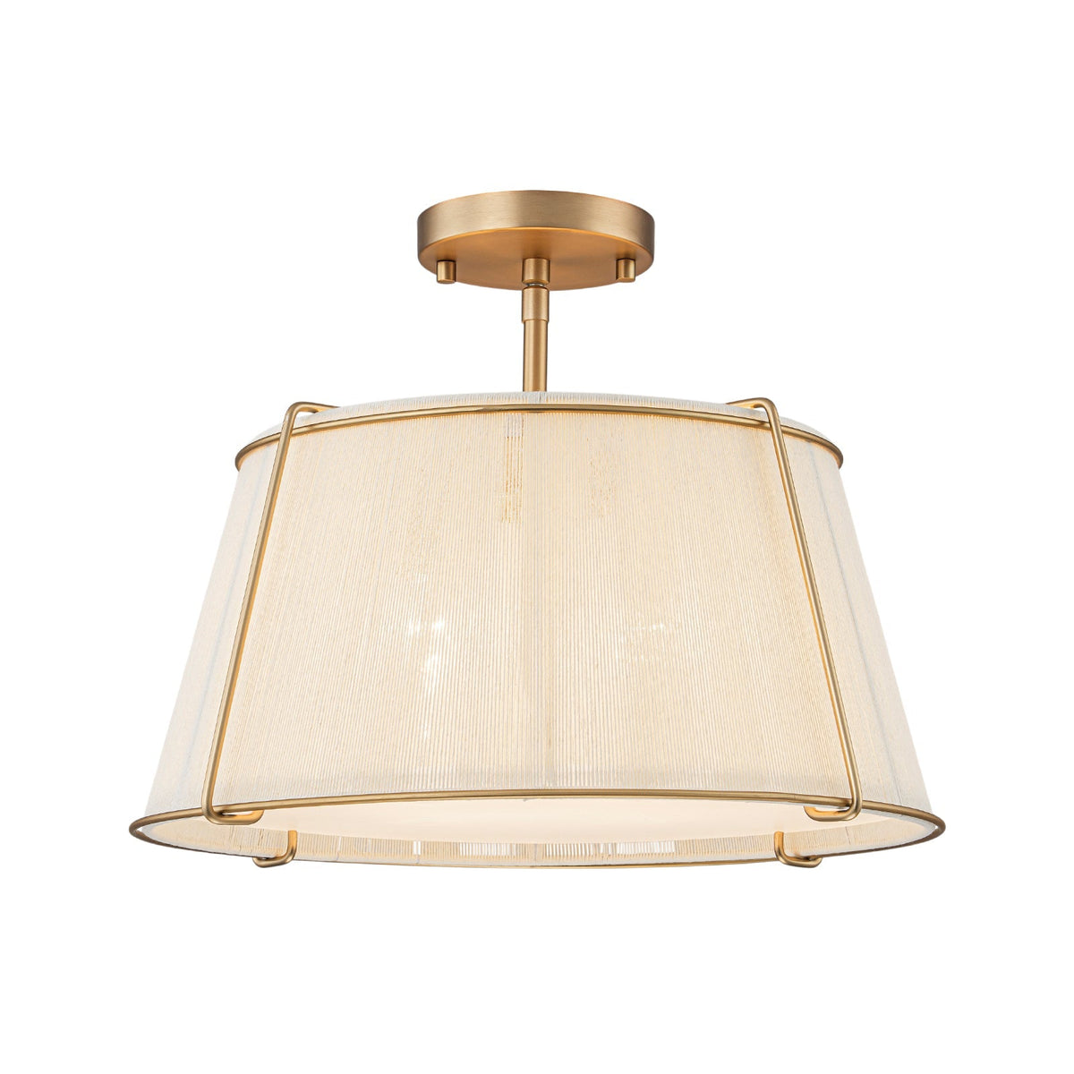 Boho Beige Woven Thread Drum Cage Brass Semi Flush Mount