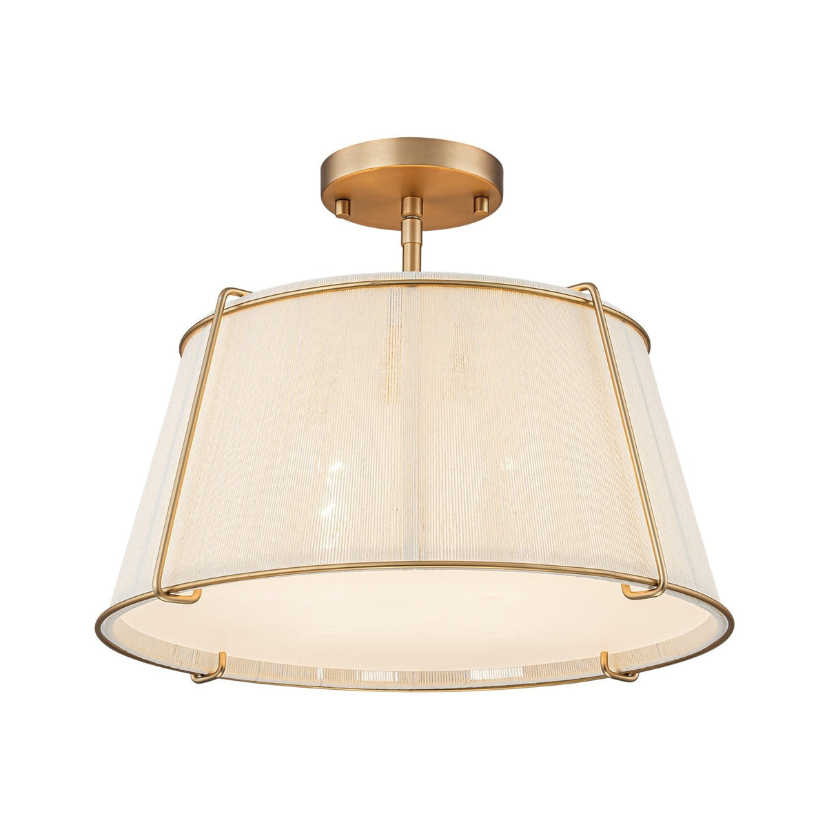 Boho Beige Woven Thread Drum Cage Brass Semi Flush Mount
