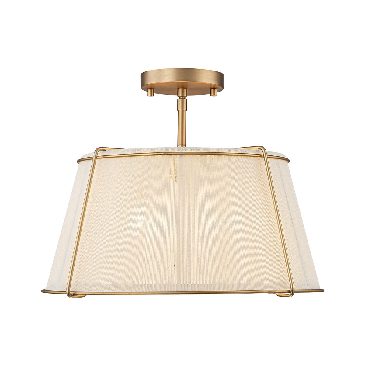 Boho Beige Woven Thread Drum Cage Brass Semi Flush Mount