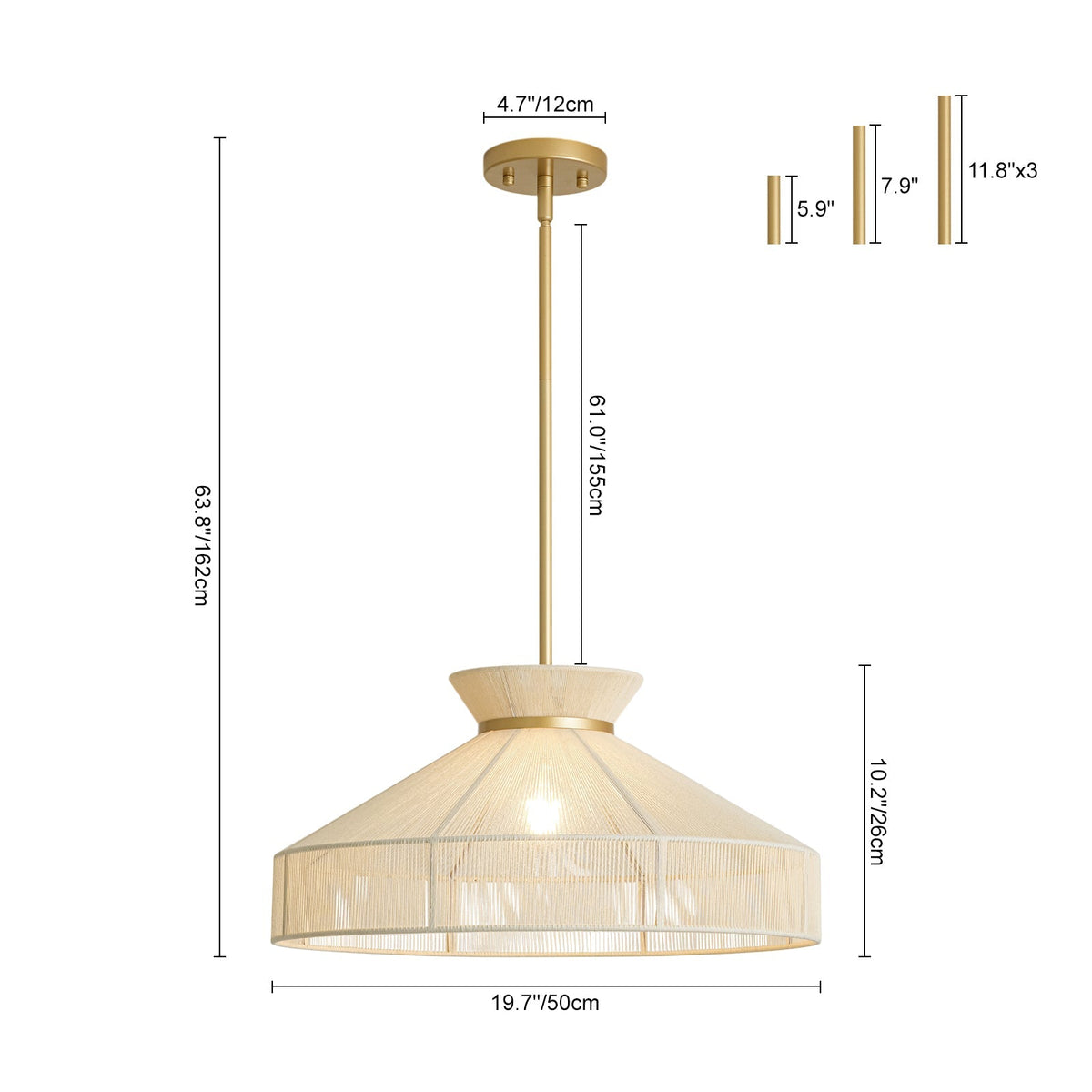 Boho Coastal Woven Beige Thread Conical Cage Chandelier