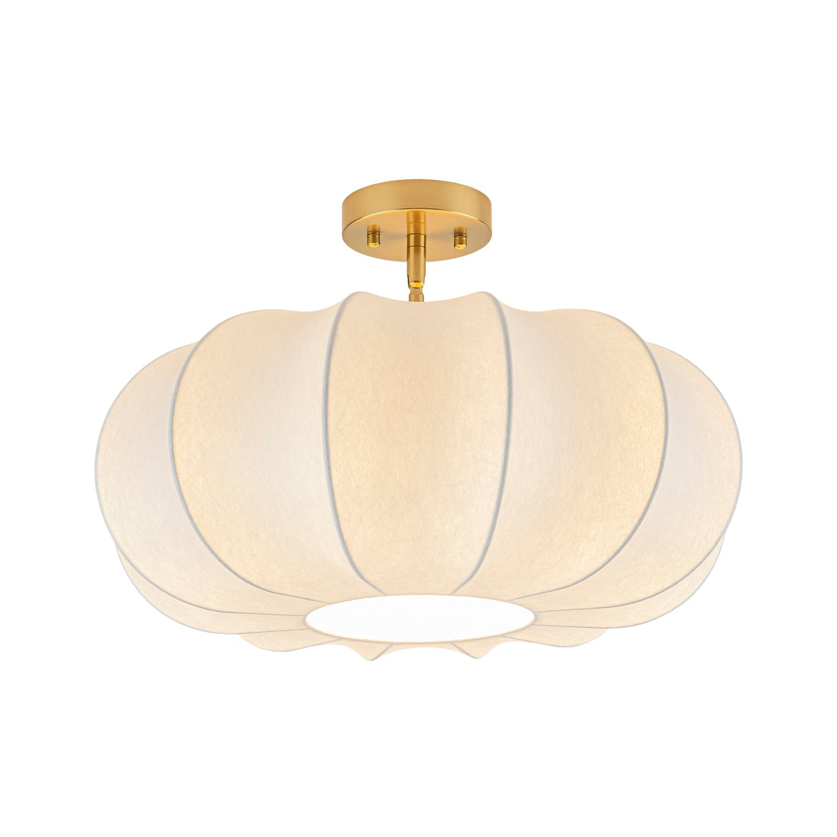 Boho Round White Silk Scalloped Cage Semi Flush Mount