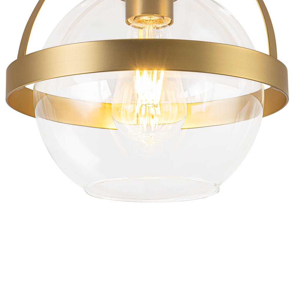 Brass 1-Light Clear Glass Sphere Globe Semi-Flush Mount
