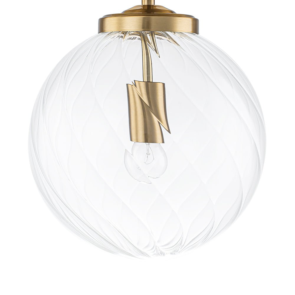 Brass 1-Light Swirling Ribbed Glass Globe Semi Flush Mount