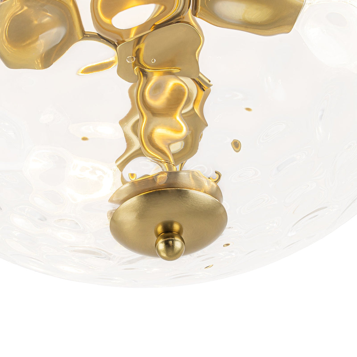 Brass 3-Light Hammered Glass Bowl Semi Flush Mount