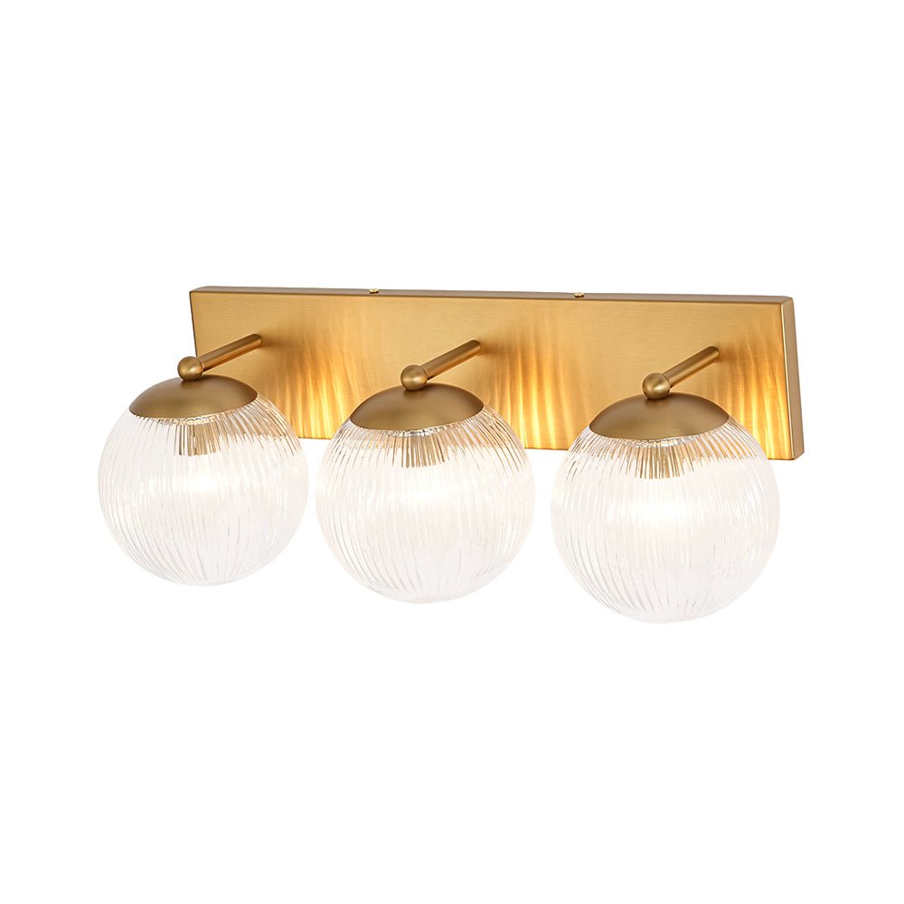 Brass 3-Light Ribbed Glass Globe Bathroom Vanity Wall Lamp