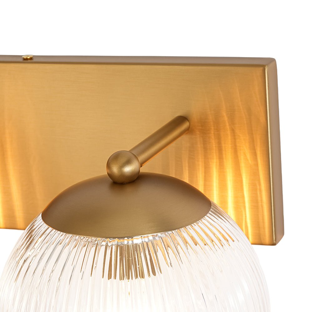 Brass 3-Light Ribbed Glass Globe Bathroom Vanity Wall Lamp