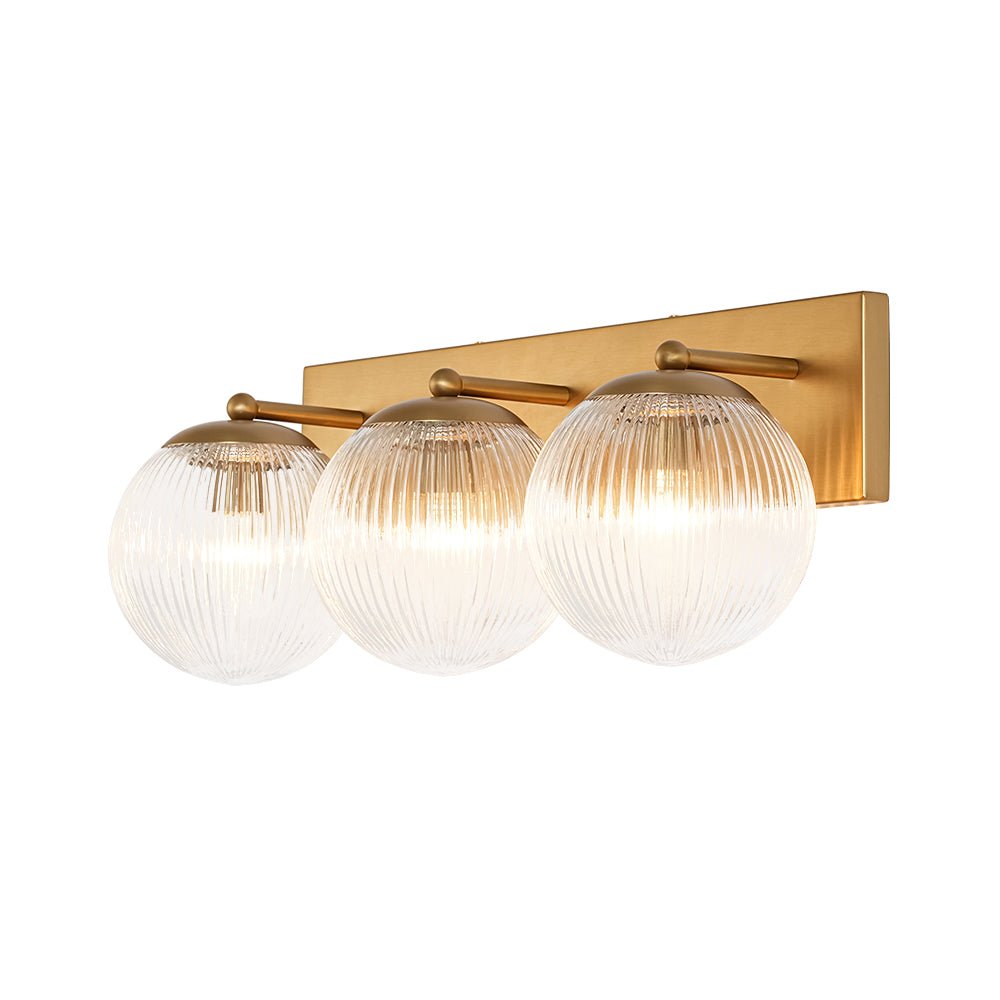 Brass 3-Light Ribbed Glass Globe Bathroom Vanity Wall Lamp
