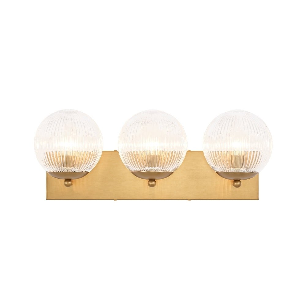 Brass 3-Light Ribbed Glass Globe Bathroom Vanity Wall Lamp