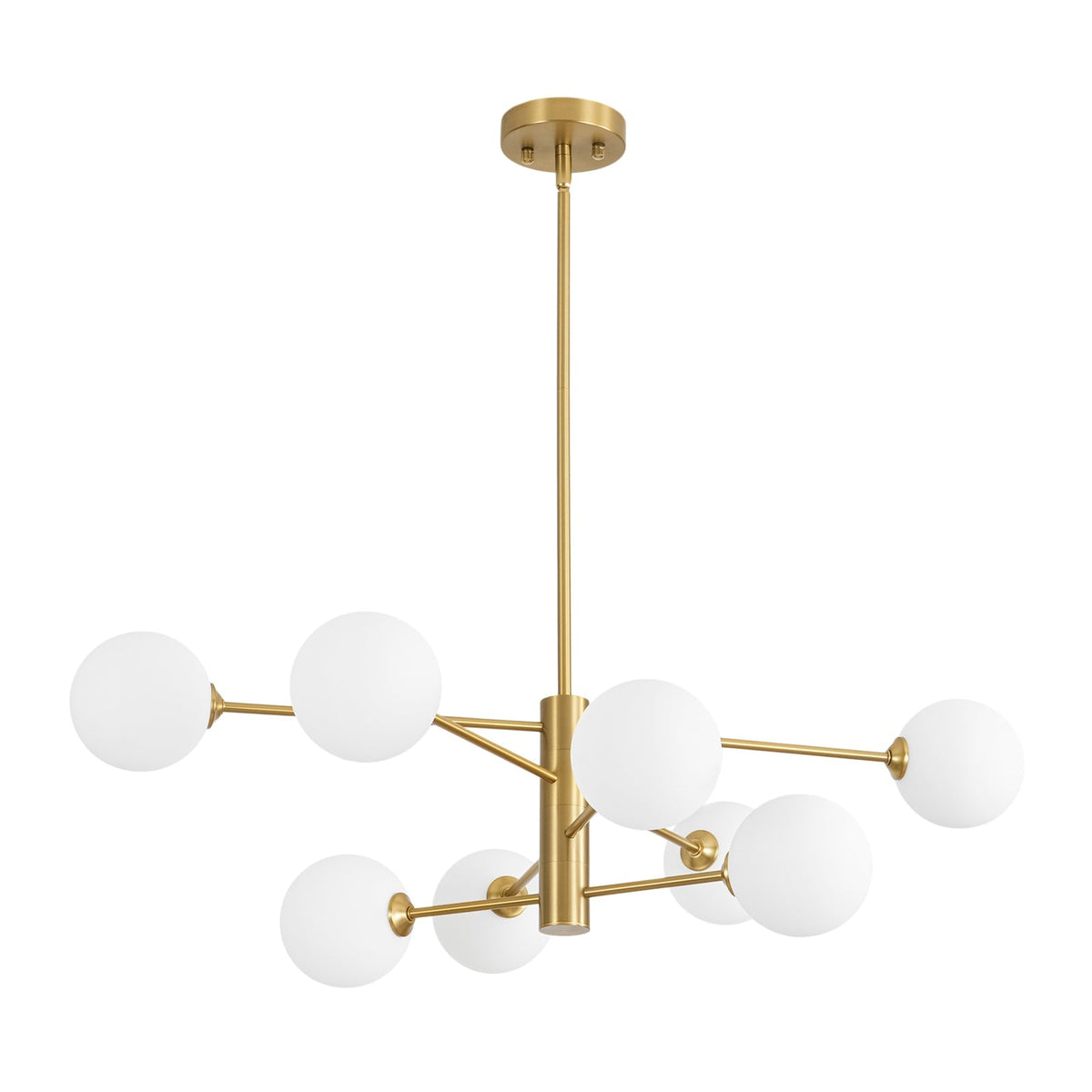 Brass 8-Light Tiered Opal Glass Globe Sputnik Chandelier