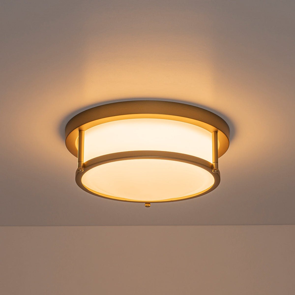 Brass Dimmable LED Round Frosted Glass Drum Ceiling Light