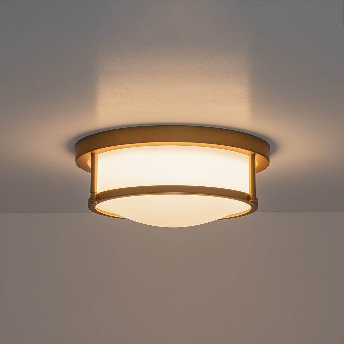 Brass Dimmable LED Round Frosted Glass Drum Ceiling Light