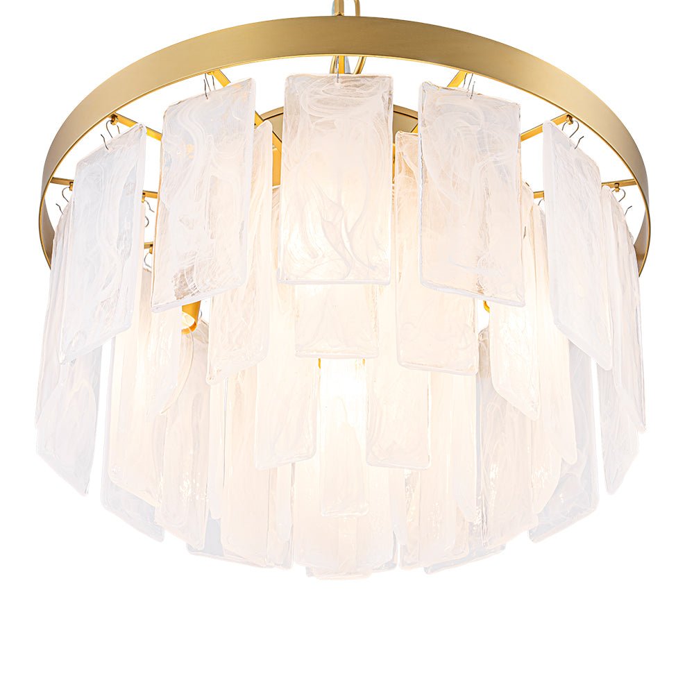 Tiered Opal Swirl Glass Round Semi Flush Mount Chandelier