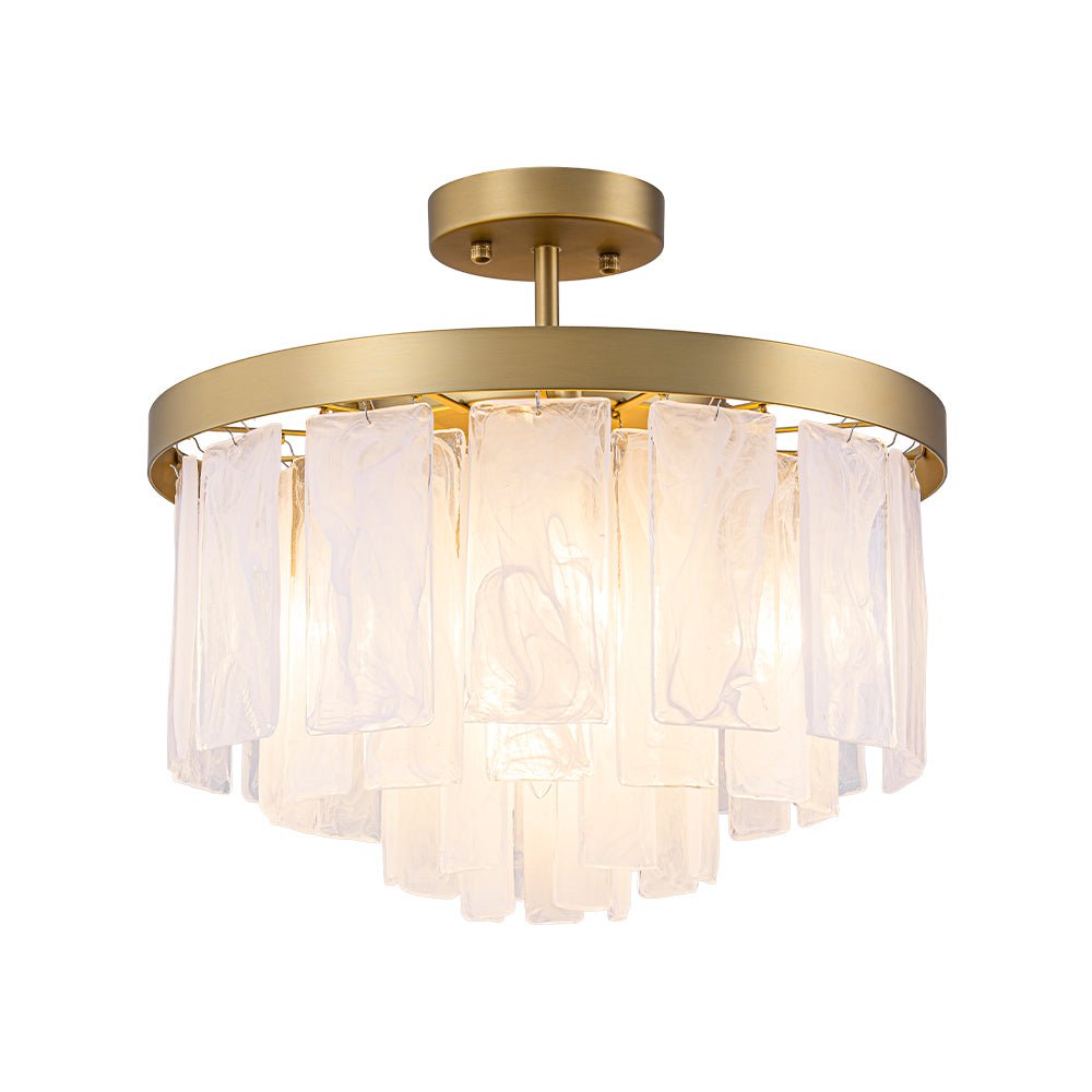 Tiered Opal Swirl Glass Round Semi Flush Mount Chandelier