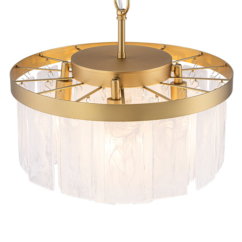 Tiered Opal Swirl Glass Round Semi Flush Mount Chandelier