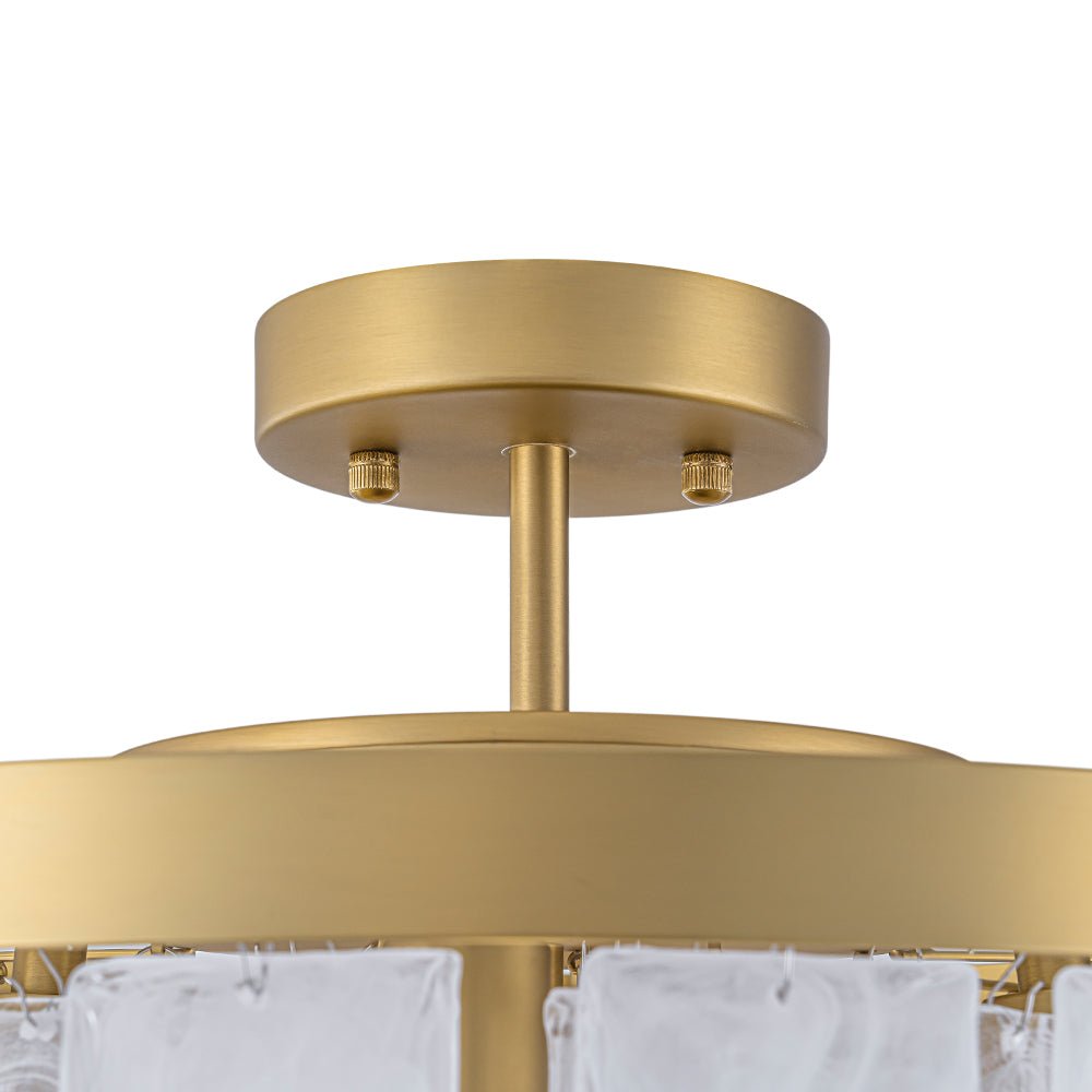 Tiered Opal Swirl Glass Round Semi Flush Mount Chandelier