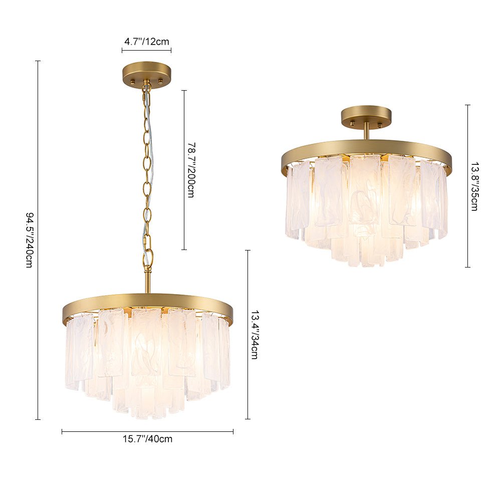 Tiered Opal Swirl Glass Round Semi Flush Mount Chandelier