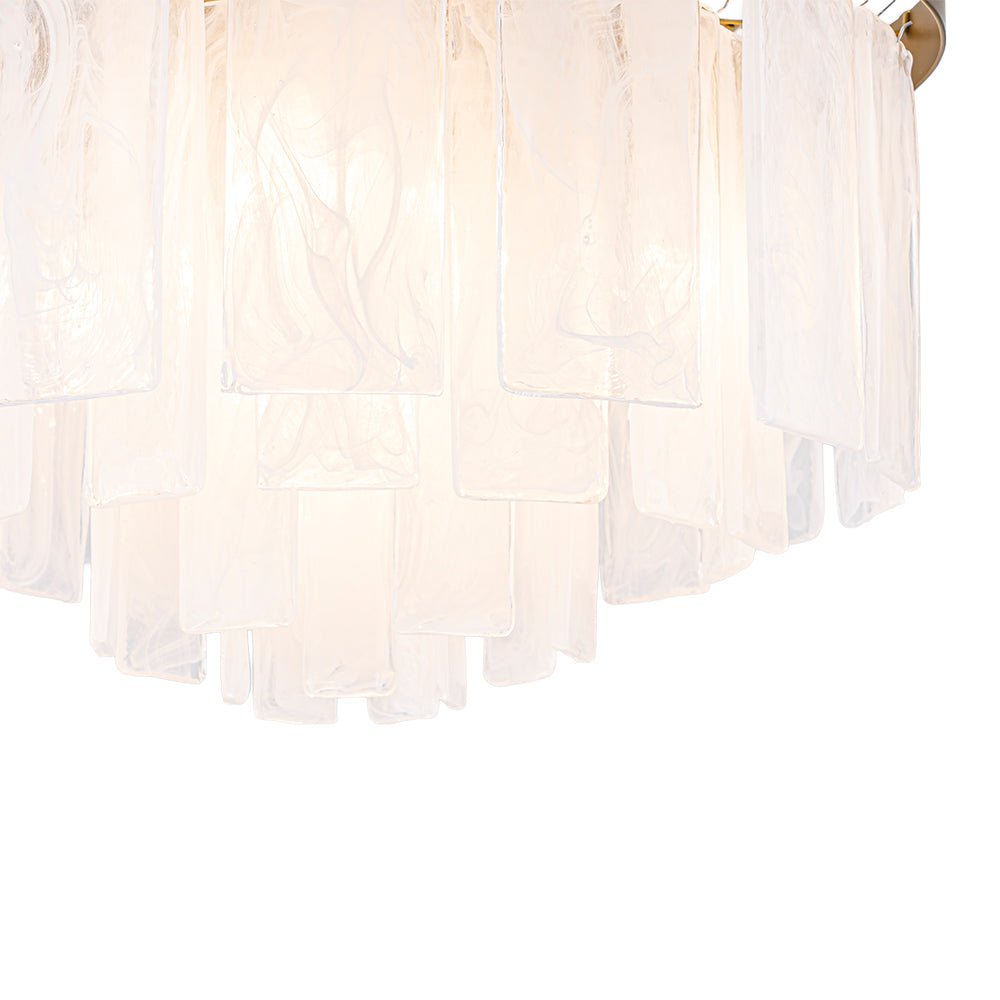 Tiered Opal Swirl Glass Round Semi Flush Mount Chandelier