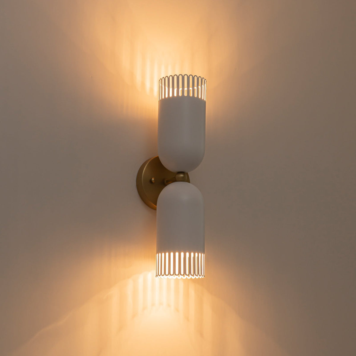 Brass White Tulip 2-Light Up Down Hourglass Vanity Wall Sconce
