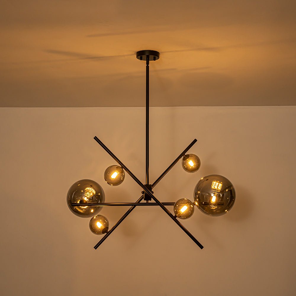 Celestial 6-Light Smoked Glass Globe Adjustable Sputnik Chandelier