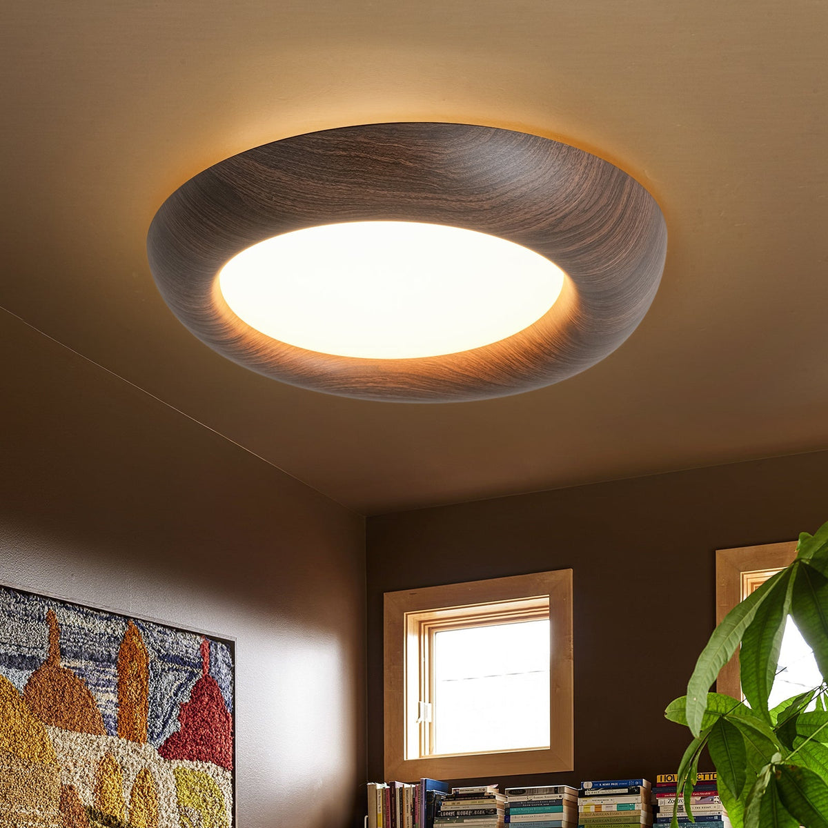 Crater Rustic Wood Grain Dimmable LED Flush Mount Light