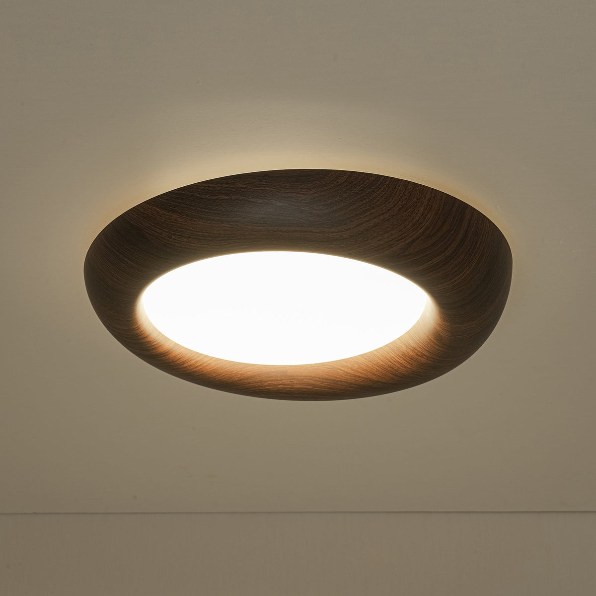 Crater Rustic Wood Grain Dimmable LED Flush Mount Light