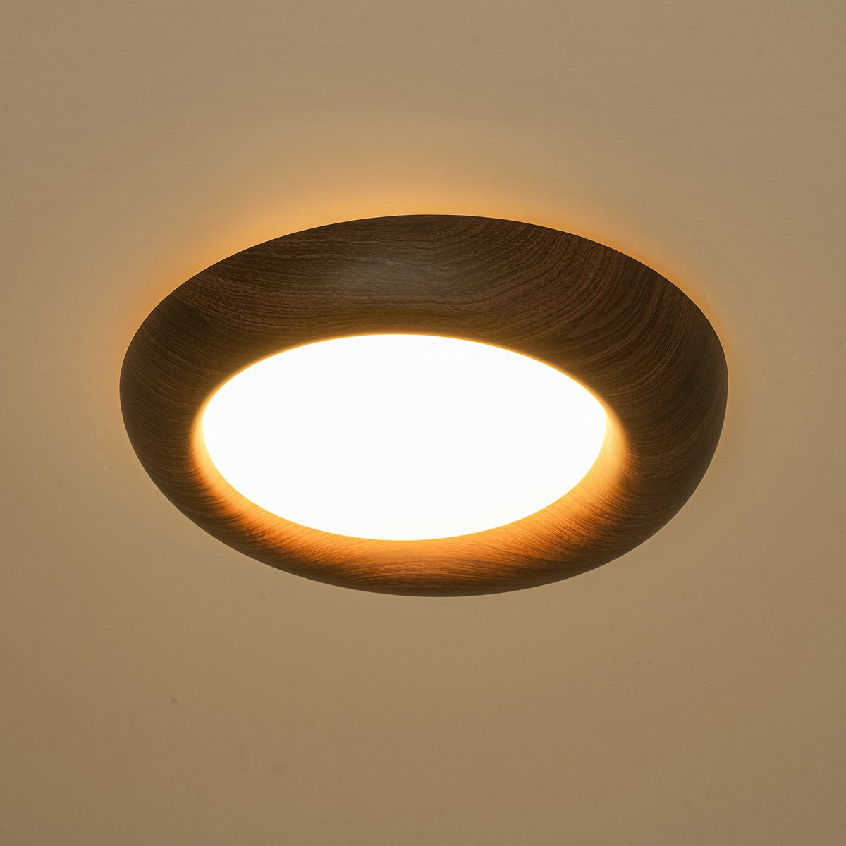 Crater Rustic Wood Grain Dimmable LED Flush Mount Light