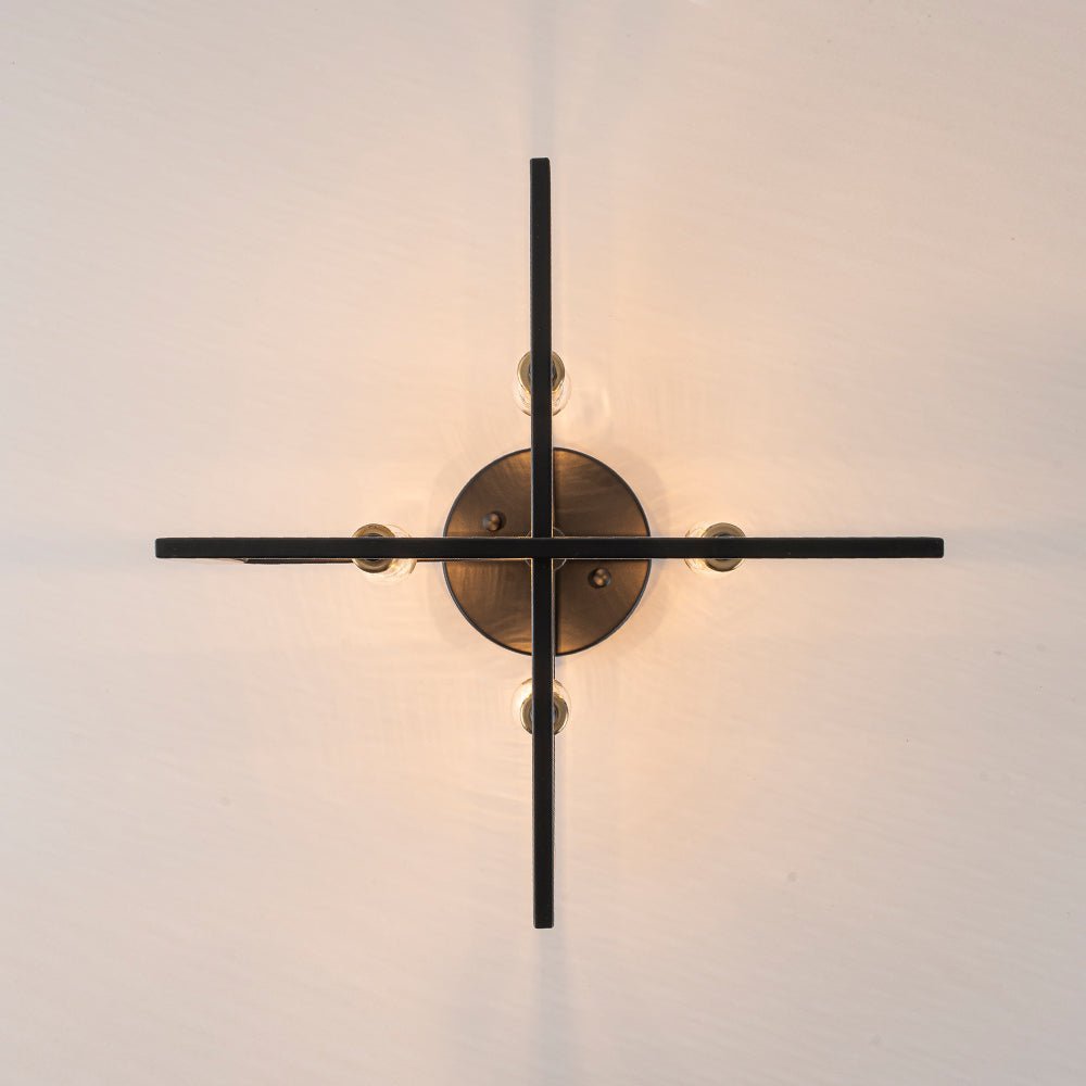 Farmhouse Black Brass 4-Light Square Cage Semi Flush Mount