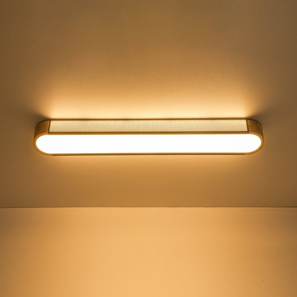 Farmhouse Black Mesh Wood Dimmable LED Oval Ceiling Light