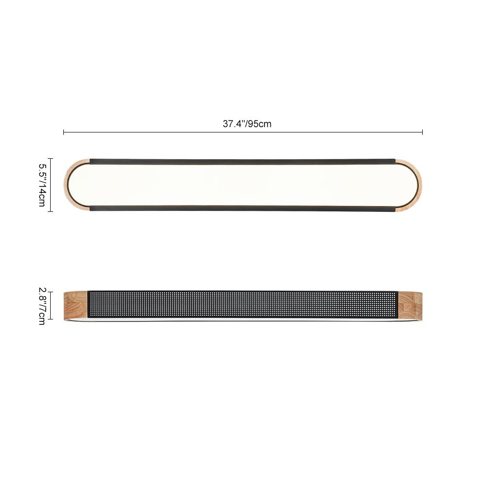 Farmhouse Black Mesh Wood Dimmable LED Oval Ceiling Light