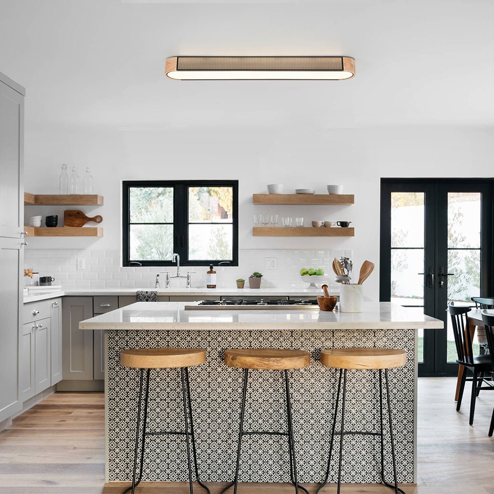 Farmhouse Black Mesh Wood Dimmable LED Oval Ceiling Light