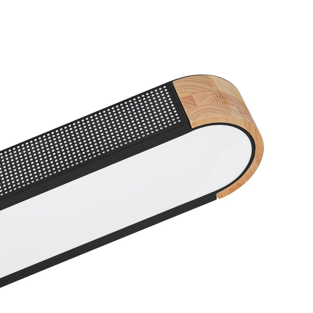 Farmhouse Black Mesh Wood Dimmable LED Oval Ceiling Light