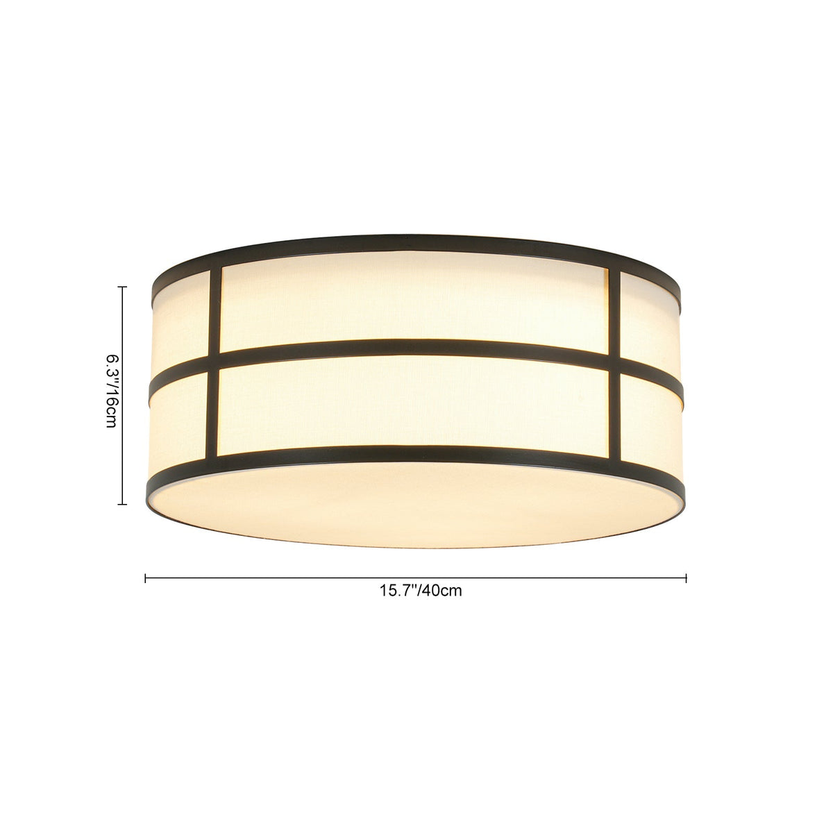 Farmhouse White Linen Fabric Drum Cage Flush Mount Light